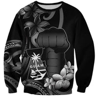 Black Hafa Adai Guam Sweatshirt Chamorro Latte Stone Hand With Plumeria