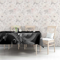 Black Hafa Adai Guam Tablecloth Chamorro Latte Stone Hand With Plumeria