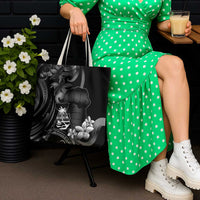 Black Hafa Adai Guam Tote Bag Chamorro Latte Stone Hand With Plumeria - Polynesian Pride