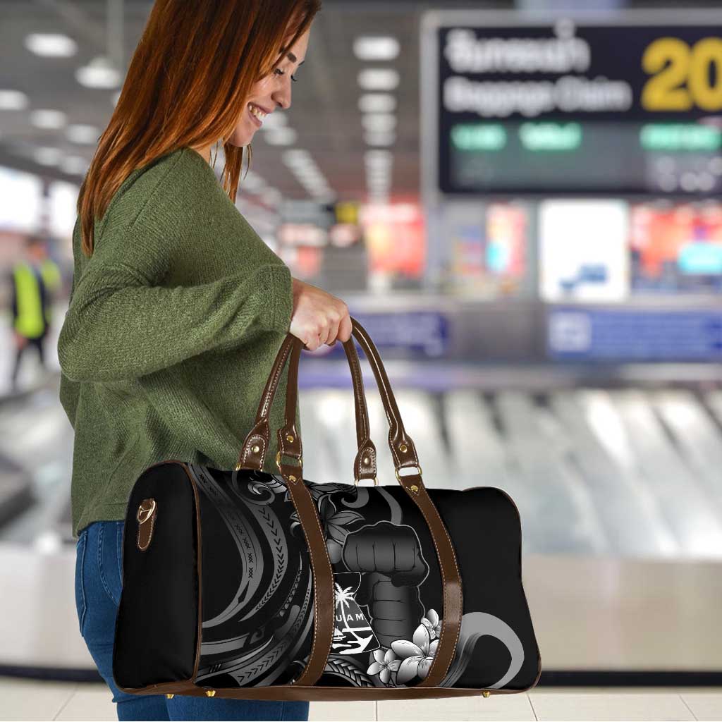 Black Hafa Adai Guam Travel Bag Chamorro Latte Stone Hand With Plumeria - Polynesian Pride