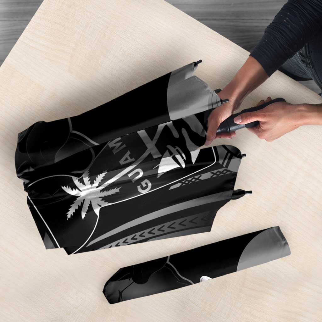 Black Hafa Adai Guam Umbrella Chamorro Latte Stone Hand With Plumeria - Polynesian Pride