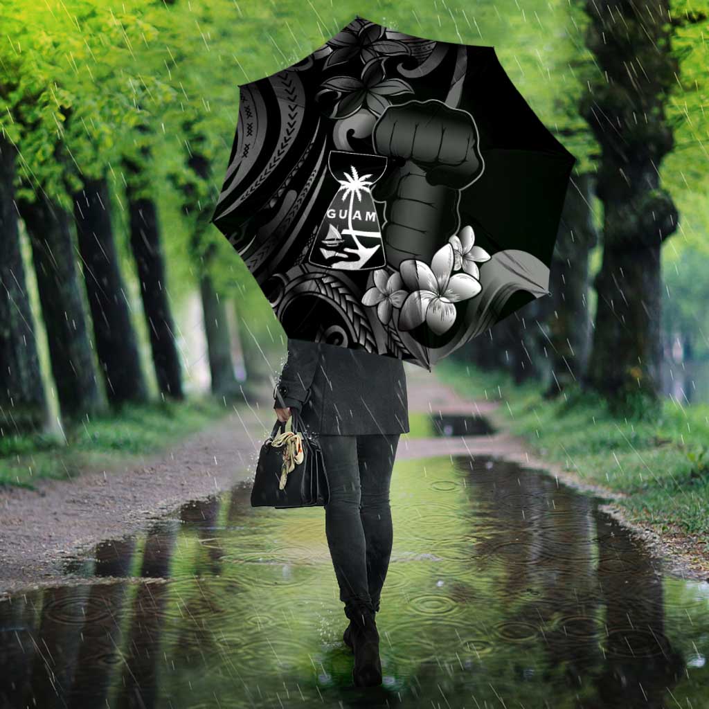 Black Hafa Adai Guam Umbrella Chamorro Latte Stone Hand With Plumeria - Polynesian Pride