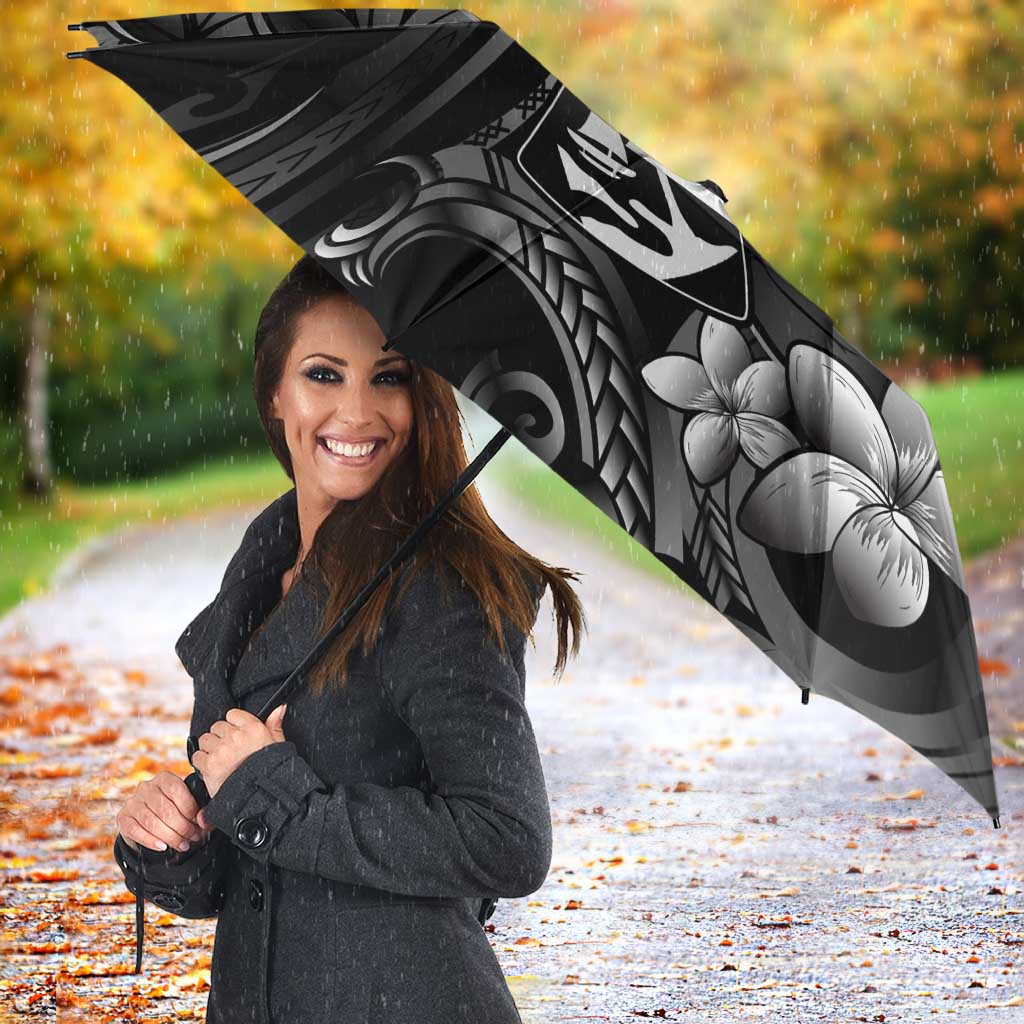 Black Hafa Adai Guam Umbrella Chamorro Latte Stone Hand With Plumeria - Polynesian Pride