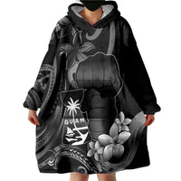 Black Hafa Adai Guam Wearable Blanket Hoodie Chamorro Latte Stone Hand With Plumeria