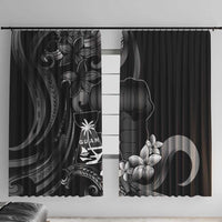 Black Hafa Adai Guam Window Curtain Chamorro Latte Stone Hand With Plumeria
