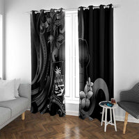 Black Hafa Adai Guam Window Curtain Chamorro Latte Stone Hand With Plumeria