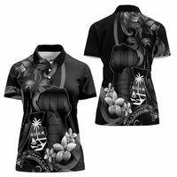 Black Hafa Adai Guam Women Polo Shirt Chamorro Latte Stone Hand With Plumeria