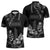 Black Hafa Adai Guam Zipper Polo Shirt Chamorro Latte Stone Hand With Plumeria - Polynesian Pride