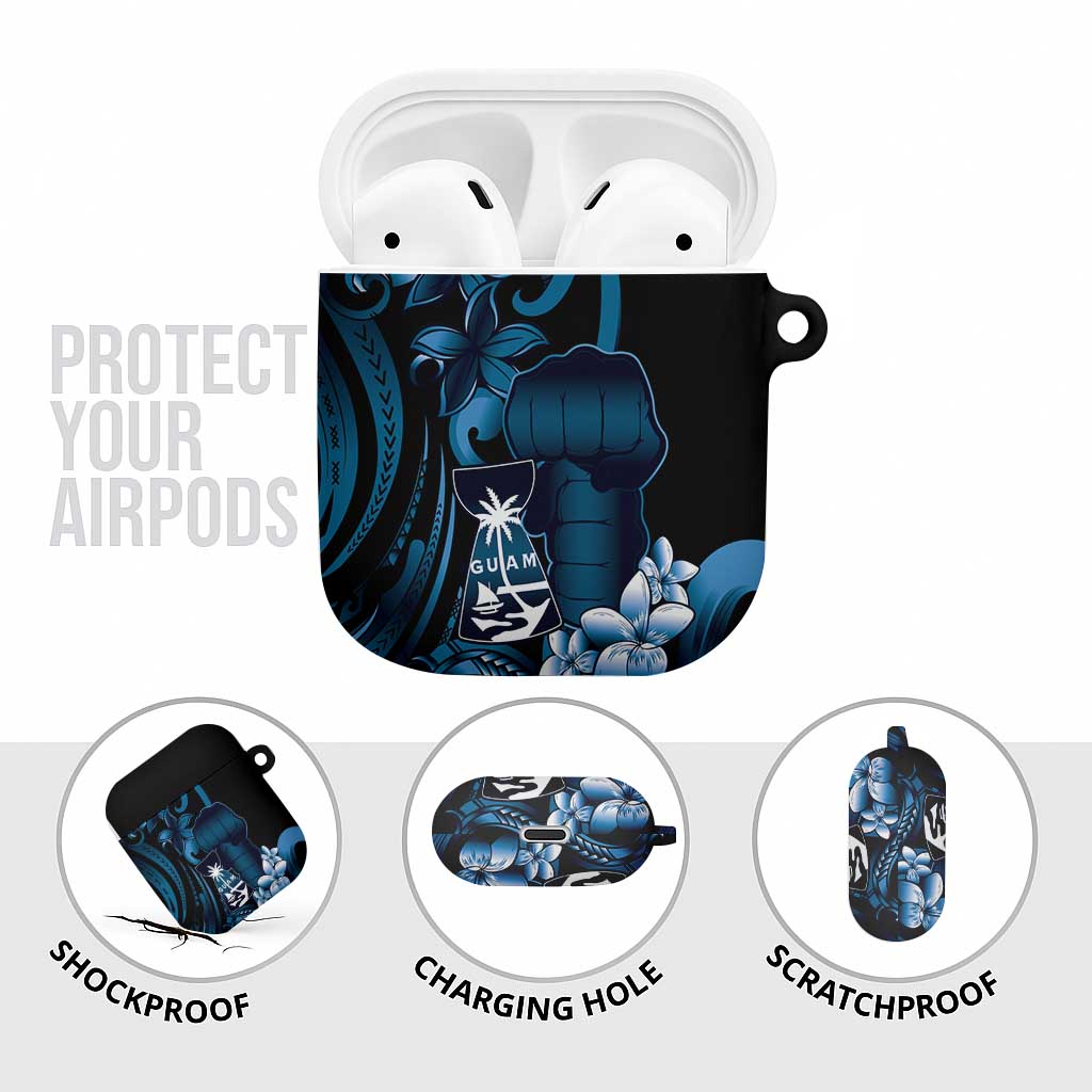 Blue Hafa Adai Guam AirPods Case Chamorro Latte Stone Hand With Plumeria - Polynesian Pride