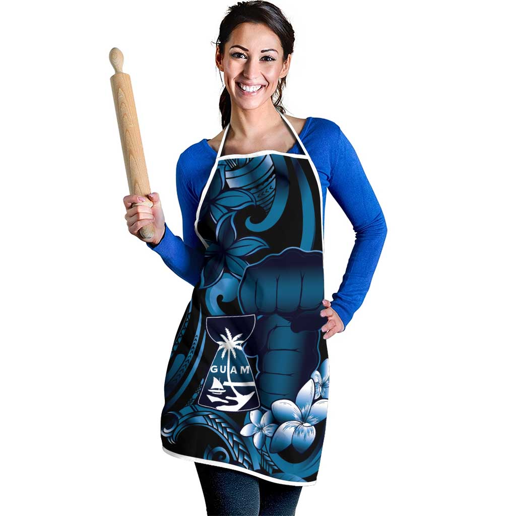 Blue Hafa Adai Guam Apron Chamorro Latte Stone Hand With Plumeria - Polynesian Pride