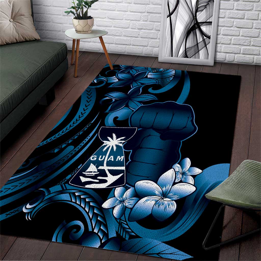 Blue Hafa Adai Guam Area Rug Chamorro Latte Stone Hand With Plumeria