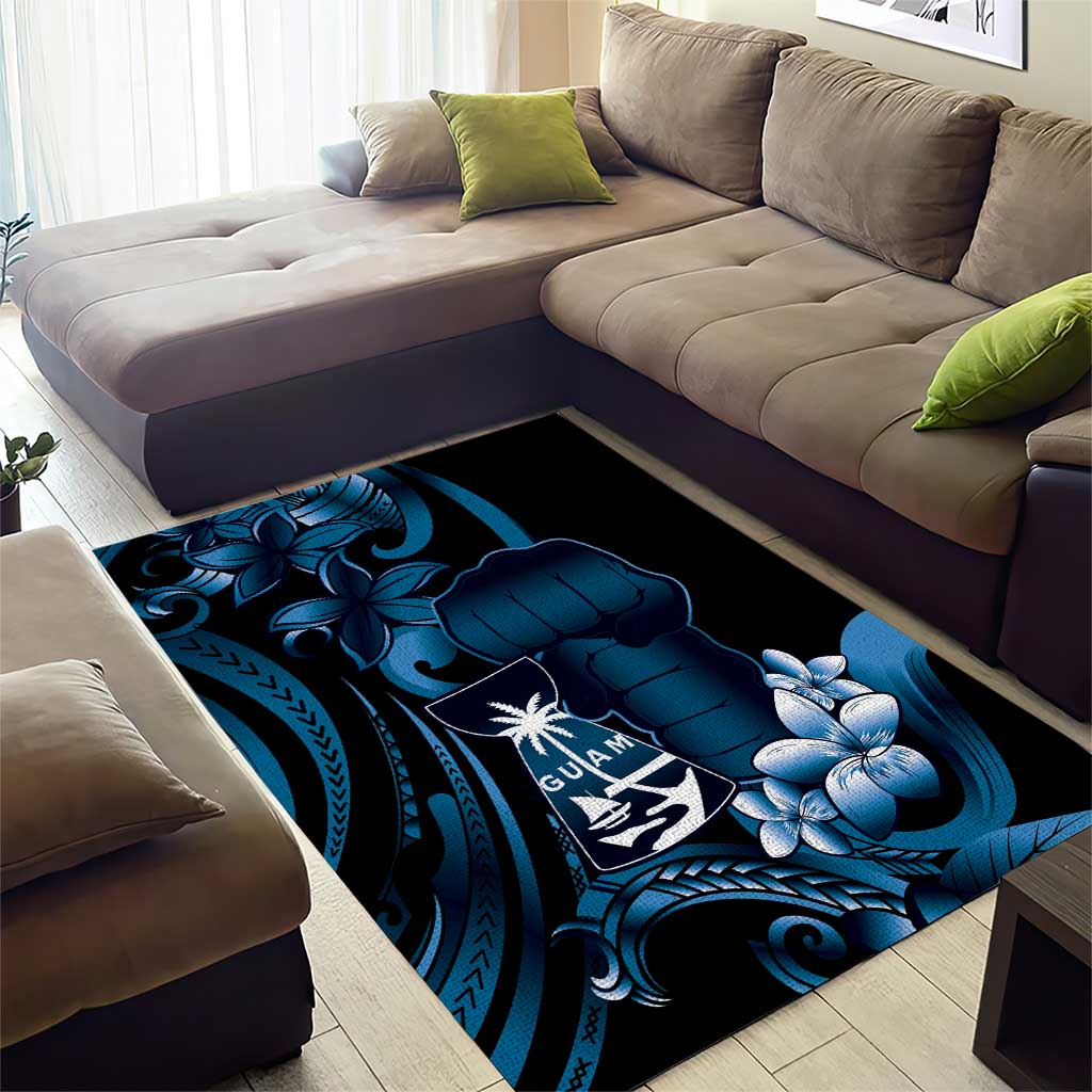 Blue Hafa Adai Guam Area Rug Chamorro Latte Stone Hand With Plumeria