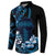 Blue Hafa Adai Guam Button Sweatshirt Chamorro Latte Stone Hand With Plumeria