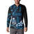 Blue Hafa Adai Guam Button Sweatshirt Chamorro Latte Stone Hand With Plumeria