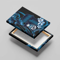 Blue Hafa Adai Guam Canvas Wall Art Chamorro Latte Stone Hand With Plumeria