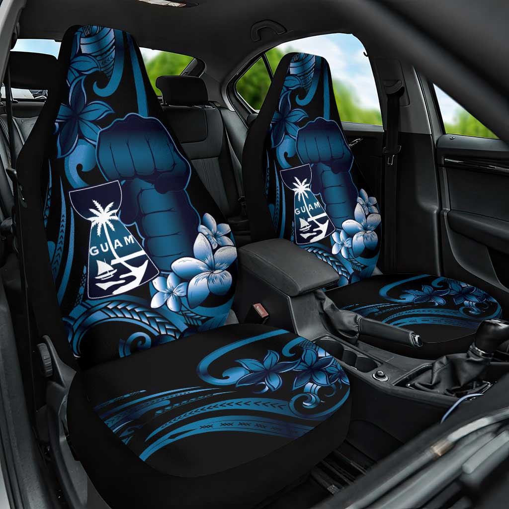Blue Hafa Adai Guam Car Seat Cover Chamorro Latte Stone Hand With Plumeria