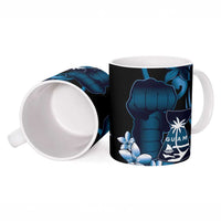 Blue Hafa Adai Guam Ceramic Mug Chamorro Latte Stone Hand With Plumeria - Polynesian Pride