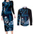 Blue Hafa Adai Guam Couples Matching Long Sleeve Bodycon Dress and Long Sleeve Button Shirt Chamorro Latte Stone Hand With Plumeria