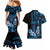Blue Hafa Adai Guam Couples Matching Mermaid Dress and Hawaiian Shirt Chamorro Latte Stone Hand With Plumeria