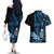 Blue Hafa Adai Guam Couples Matching Off The Shoulder Long Sleeve Dress and Hawaiian Shirt Chamorro Latte Stone Hand With Plumeria