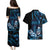 Blue Hafa Adai Guam Couples Matching Puletasi and Hawaiian Shirt Chamorro Latte Stone Hand With Plumeria