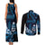 Blue Hafa Adai Guam Couples Matching Tank Maxi Dress and Long Sleeve Button Shirt Chamorro Latte Stone Hand With Plumeria