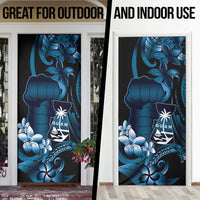 Blue Hafa Adai Guam Door Cover Chamorro Latte Stone Hand With Plumeria - Polynesian Pride