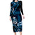 Blue Hafa Adai Guam Family Matching Long Sleeve Bodycon Dress and Hawaiian Shirt Chamorro Latte Stone Hand With Plumeria
