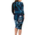 Blue Hafa Adai Guam Family Matching Long Sleeve Bodycon Dress and Hawaiian Shirt Chamorro Latte Stone Hand With Plumeria
