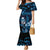 Blue Hafa Adai Guam Family Matching Mermaid Dress and Hawaiian Shirt Chamorro Latte Stone Hand With Plumeria