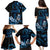 Blue Hafa Adai Guam Family Matching Puletasi and Hawaiian Shirt Chamorro Latte Stone Hand With Plumeria