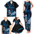 Blue Hafa Adai Guam Family Matching Tank Maxi Dress and Hawaiian Shirt Chamorro Latte Stone Hand With Plumeria