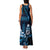 Blue Hafa Adai Guam Family Matching Tank Maxi Dress and Hawaiian Shirt Chamorro Latte Stone Hand With Plumeria