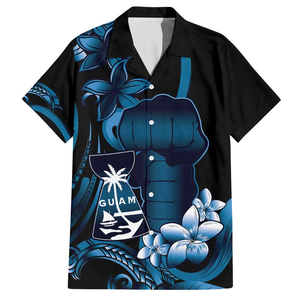 Blue Hafa Adai Guam Hawaiian Shirt Chamorro Latte Stone Hand With Plumeria LT14 Blue - Polynesian Pride