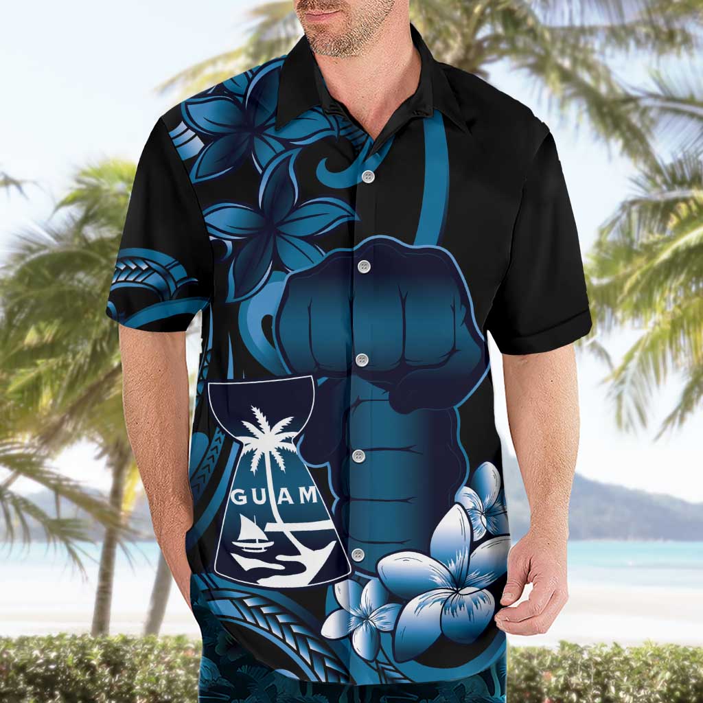Blue Hafa Adai Guam Hawaiian Shirt Chamorro Latte Stone Hand With Plumeria LT14 - Polynesian Pride