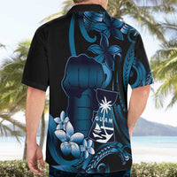 Blue Hafa Adai Guam Hawaiian Shirt Chamorro Latte Stone Hand With Plumeria LT14 - Polynesian Pride