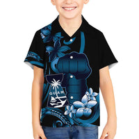 Blue Hafa Adai Guam Hawaiian Shirt Chamorro Latte Stone Hand With Plumeria LT14 - Polynesian Pride