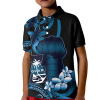 Blue Hafa Adai Guam Kid Polo Shirt Chamorro Latte Stone Hand With Plumeria