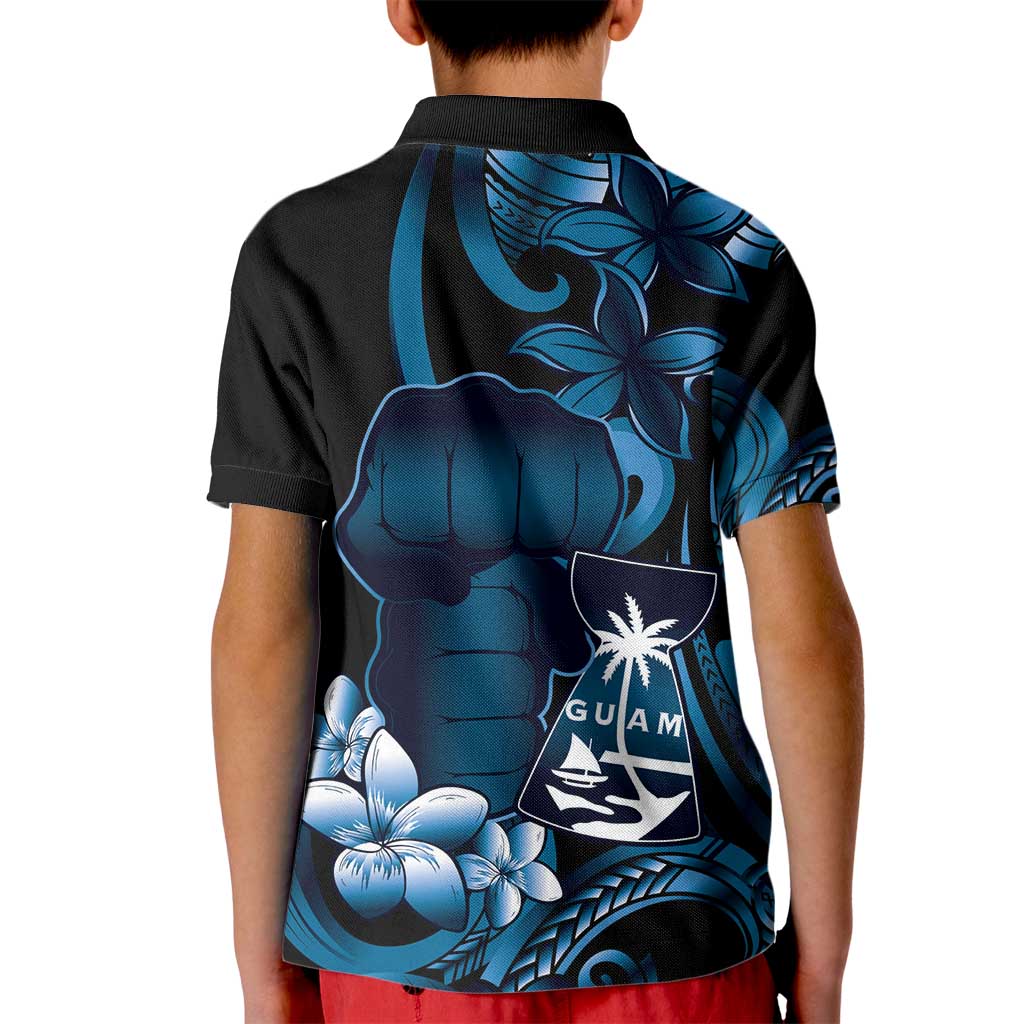 Blue Hafa Adai Guam Kid Polo Shirt Chamorro Latte Stone Hand With Plumeria