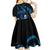 Blue Hafa Adai Guam Kid Short Sleeve Dress Chamorro Latte Stone Hand With Plumeria