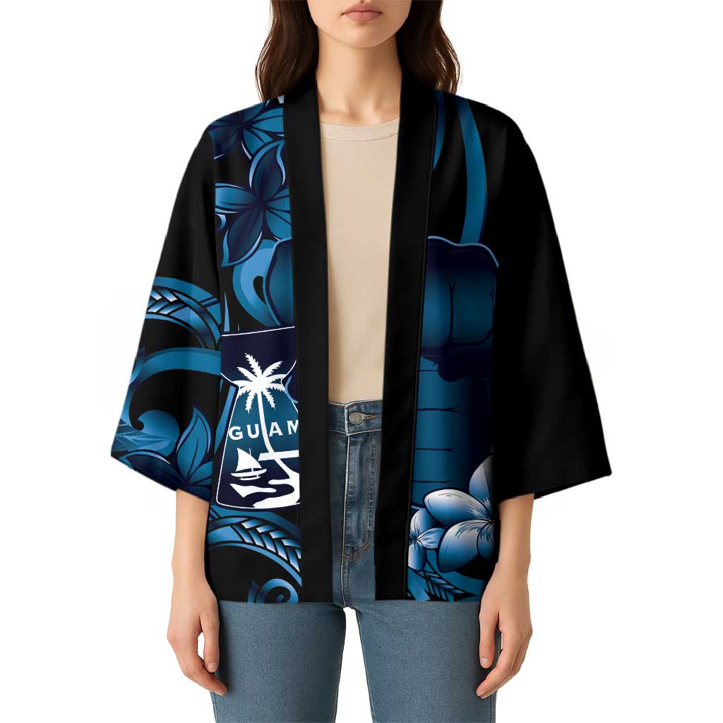 Blue Hafa Adai Guam Kimono Chamorro Latte Stone Hand With Plumeria - Polynesian Pride