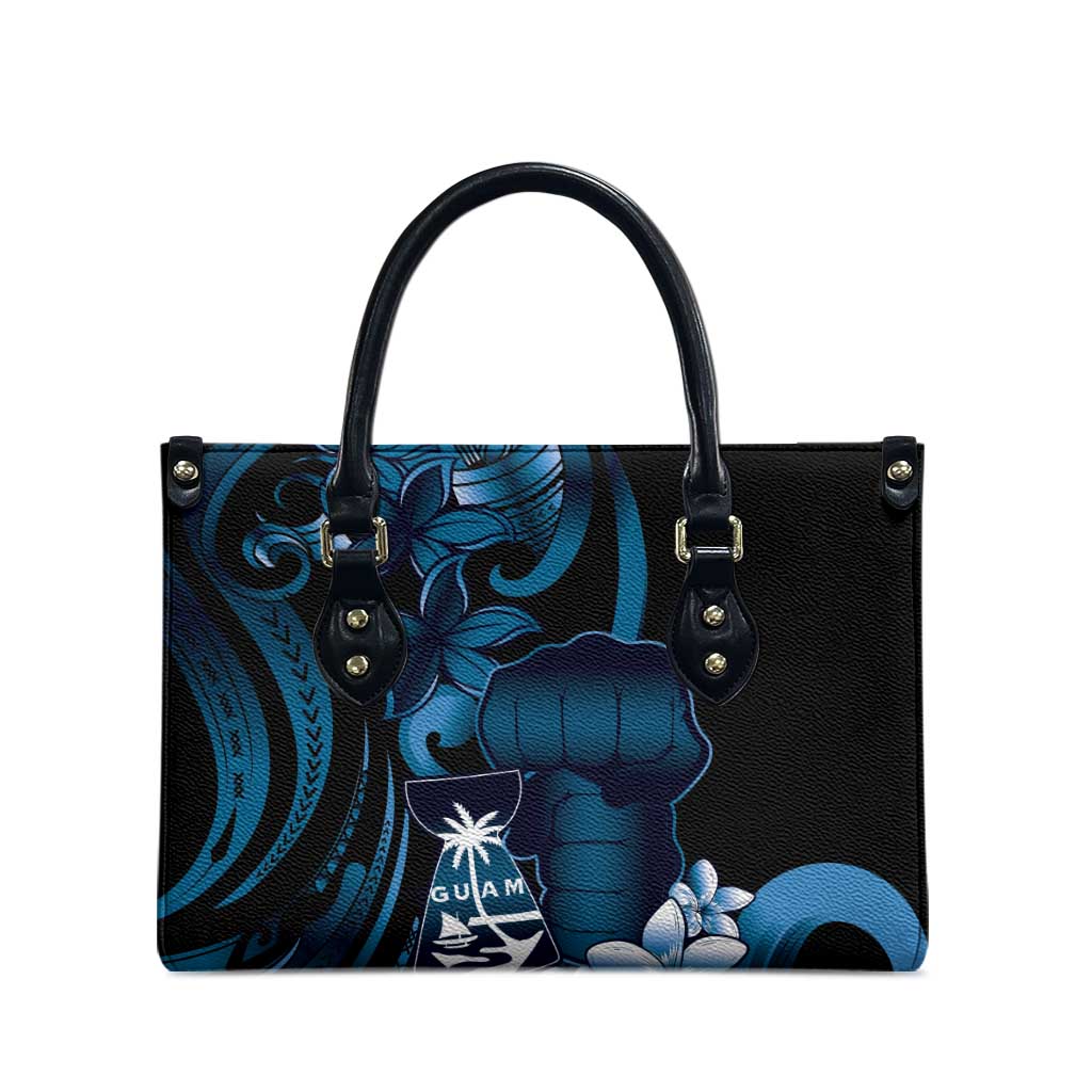 Blue Hafa Adai Guam Leather Bag Chamorro Latte Stone Hand With Plumeria - Polynesian Pride
