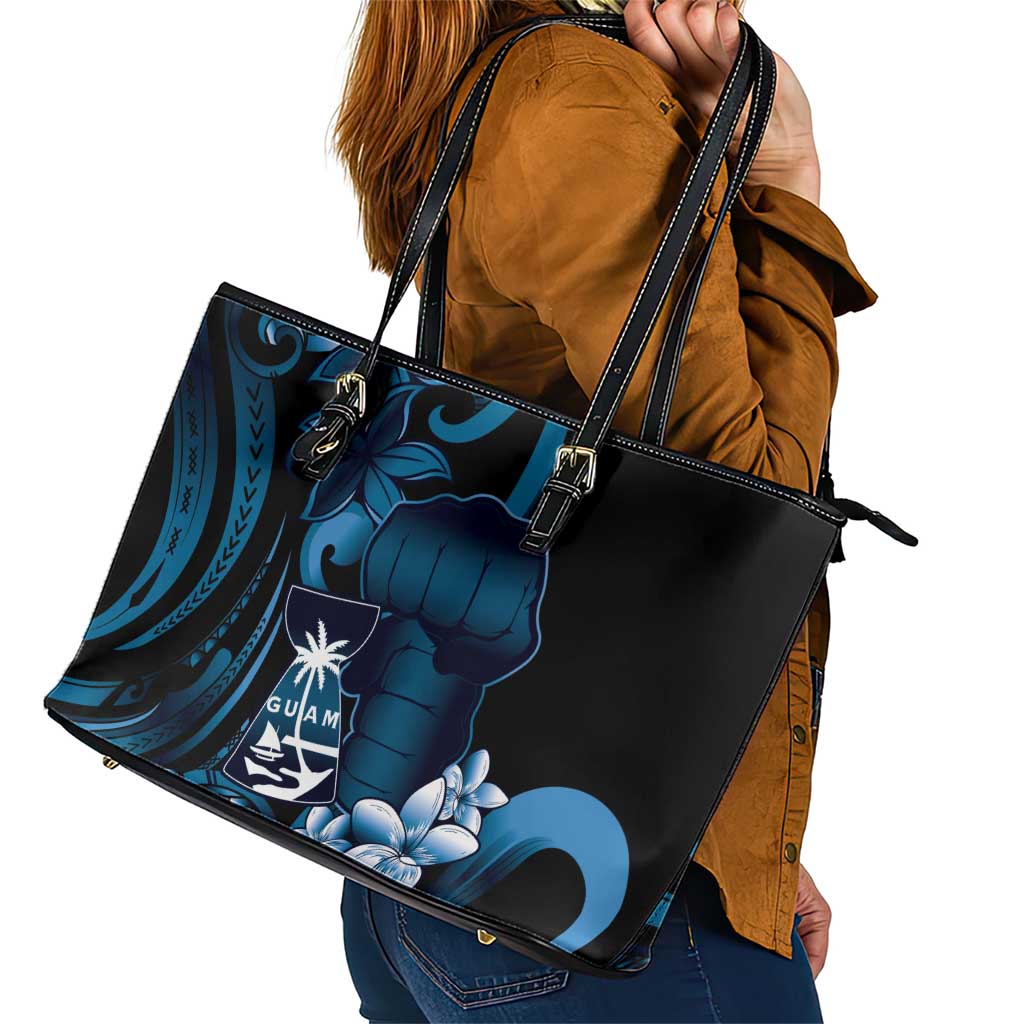 Blue Hafa Adai Guam Leather Tote Bag Chamorro Latte Stone Hand With Plumeria