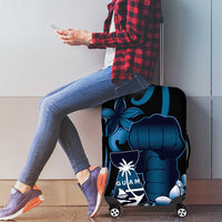 Blue Hafa Adai Guam Luggage Cover Chamorro Latte Stone Hand With Plumeria