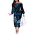 Blue Hafa Adai Guam Off The Shoulder Long Sleeve Dress Chamorro Latte Stone Hand With Plumeria