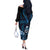 Blue Hafa Adai Guam Off The Shoulder Long Sleeve Dress Chamorro Latte Stone Hand With Plumeria