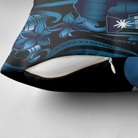 Blue Hafa Adai Guam Pillow Cover Chamorro Latte Stone Hand With Plumeria - Polynesian Pride