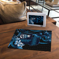 Blue Hafa Adai Guam Puzzle Chamorro Latte Stone Hand With Plumeria - Polynesian Pride