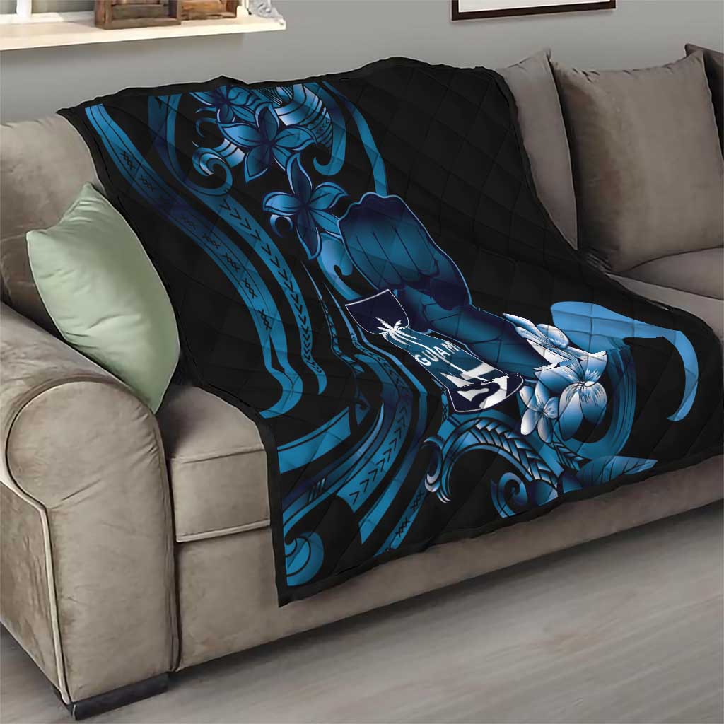 Blue Hafa Adai Guam Quilt Chamorro Latte Stone Hand With Plumeria