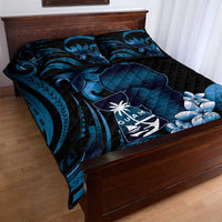 Blue Hafa Adai Guam Quilt Bed Set Chamorro Latte Stone Hand With Plumeria